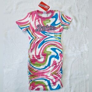 PatPat Girl Barbie Multicolor Pink Blue Green Swirl Short Sleeve Dress Size 6-7Y